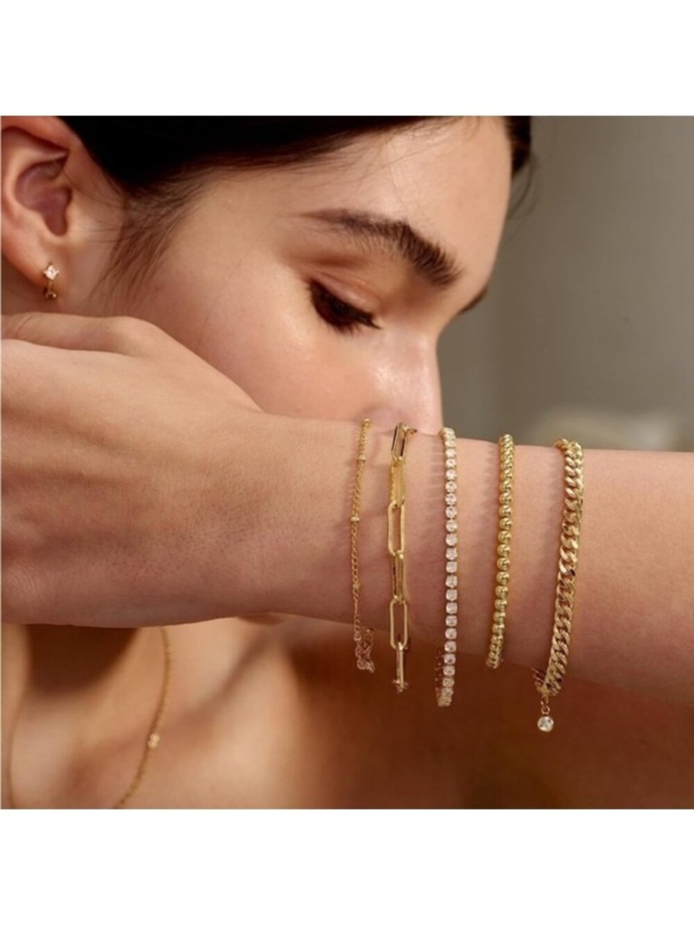 Gold 14k Gold Plated 5pc Cubic Zirconia Bracelet Set